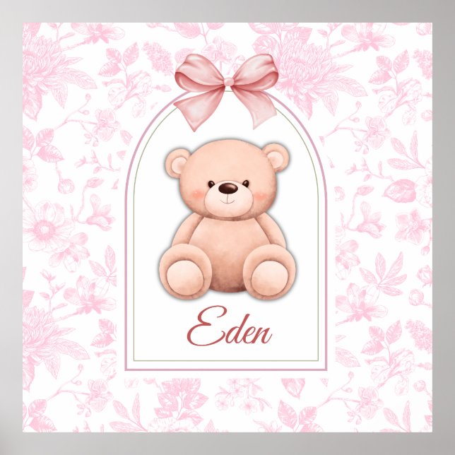Eden | Benutzerdefiniertes rosa Teddy-Bär-Kinderzi Poster (Vorne)