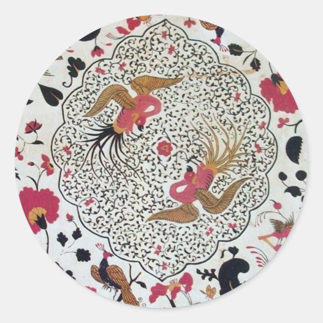 EDEN/ WEDEDEN LIEBE VÖGEL, PEACOCK UND ROTE ROSEN RUNDER AUFKLEBER (Vorderseite)