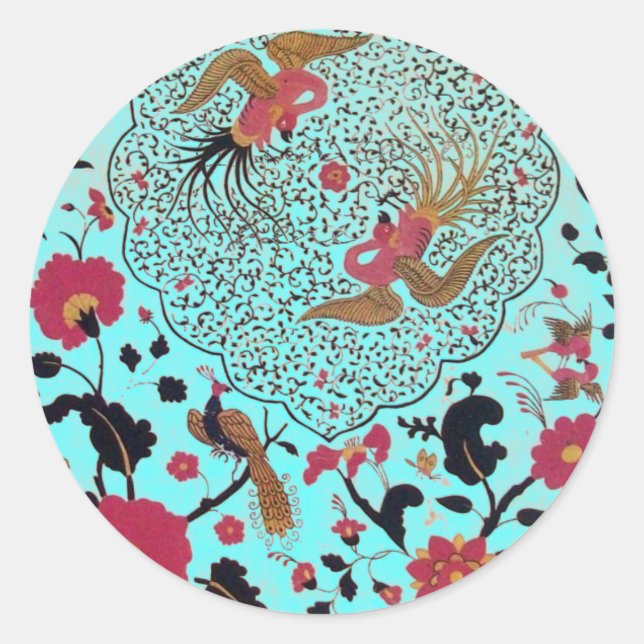 EDEN/ WEDEDEN LIEBE VÖGEL, PEACOCK UND ROTE ROSEN RUNDER AUFKLEBER (Vorderseite)