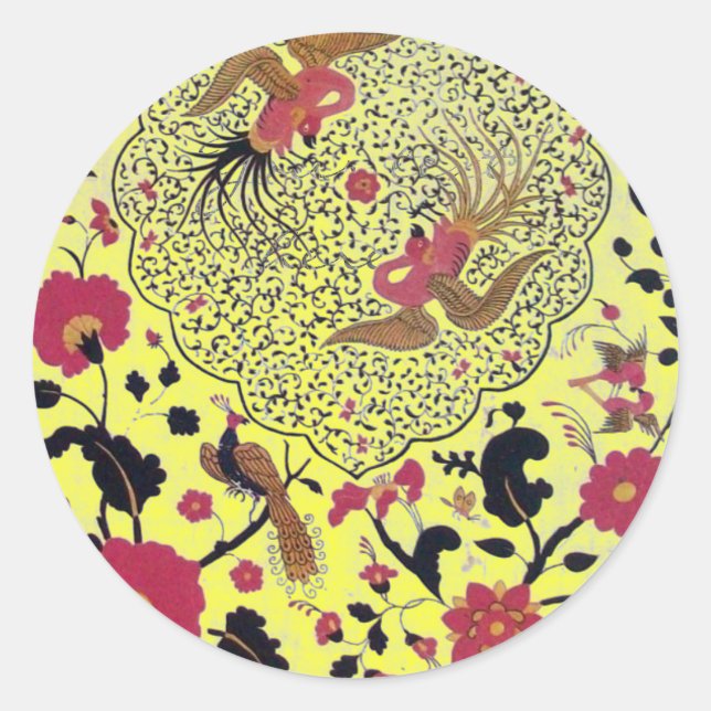 EDEN/ WEDEDEN LIEBE VÖGEL, PEACOCK UND ROTE ROSEN RUNDER AUFKLEBER (Vorderseite)