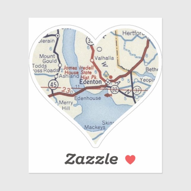 Edenton NC Vintag Map Aufkleber (Blatt)
