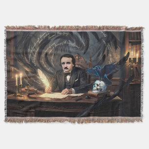 Edgar A. Poe komponiert The Raven in gotischen Trä Decke