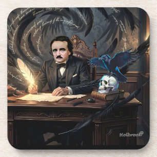 Edgar A. Poe komponiert The Raven in gotischen Trä Getränkeuntersetzer