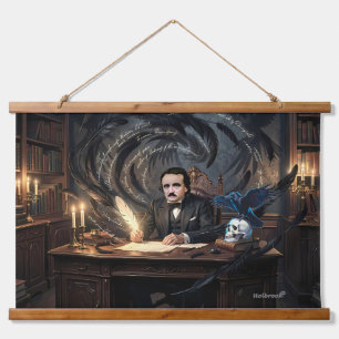 Edgar A. Poe komponiert The Raven in gotischen Trä Wandteppich Mit Holzrahmen