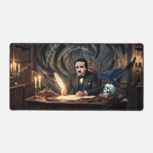 Edgar A. Poe komponiert The Raven mit gotischen Tr Schreibtischunterlage