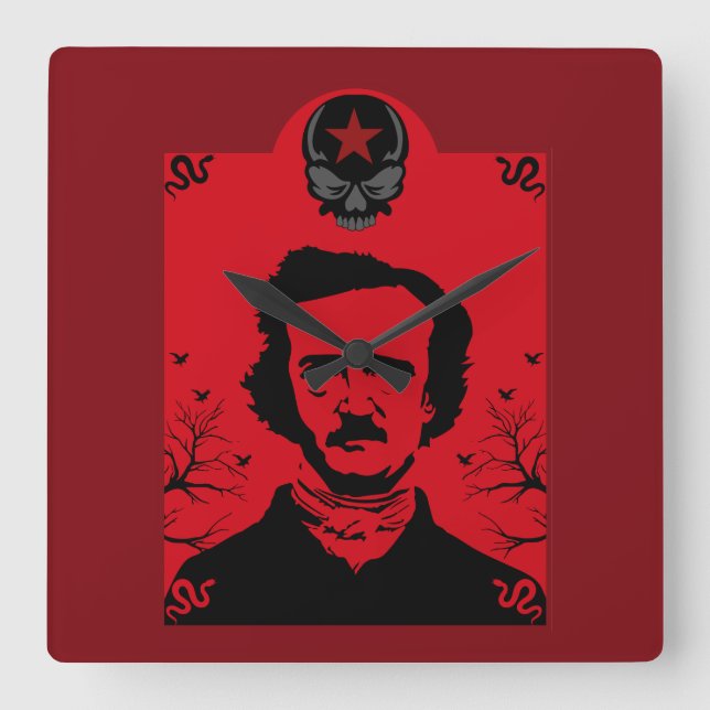 Edgar Allan Poe Black Raven Quadratische Wanduhr (Vorderseite)