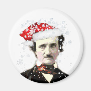 Edgar Allan Poe Christmas Hat Snowflake Magnet
