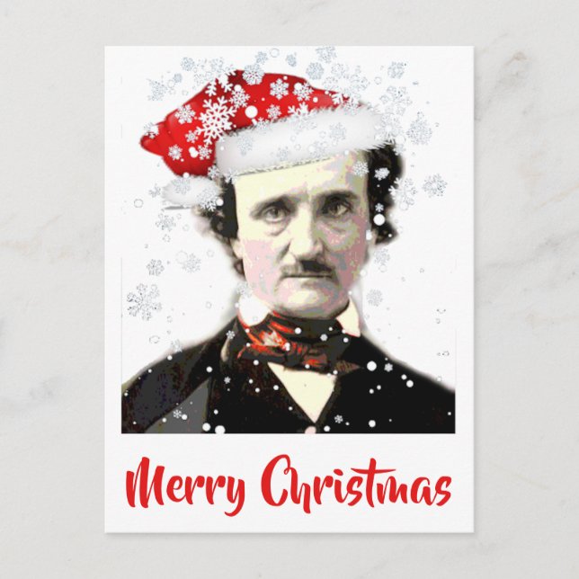 Edgar Allan Poe Christmas Hat Snowflake Postkarte (Vorderseite)
