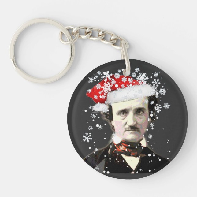 Edgar Allan Poe Christmas Hat Snowflake Schlüssela Schlüsselanhänger (Vorderseite)