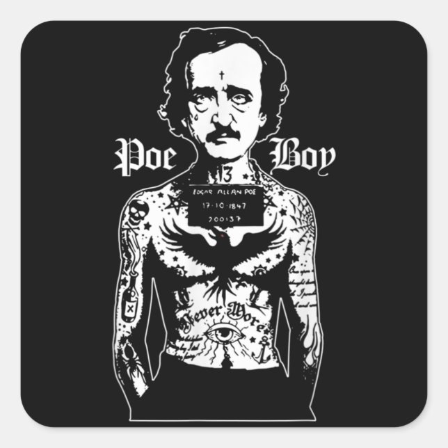 Edgar Allan Poe Classic Funny Horror w Raven Quadratischer Aufkleber (Vorderseite)