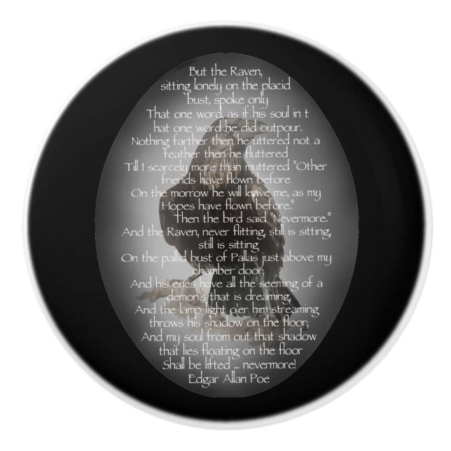 Edgar Allan Poe Gedicht mit Watercolor Raven Art Keramikknauf (Vorderseite)