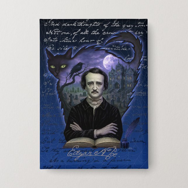 Edgar Allan Poe Gothic Raven Knopf Button (Vorderseite)