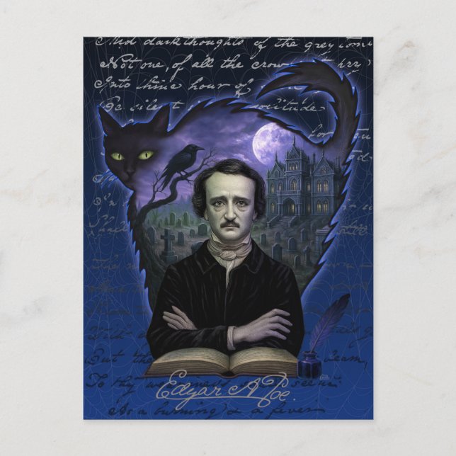 Edgar Allan Poe Gothic Raven Postkarte (Vorderseite)