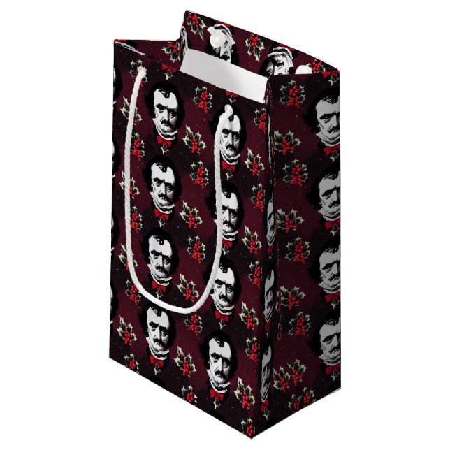 Edgar Allan Poe & Holly-Jolly Mistletoe Goth Bag Kleine Geschenktüte (Vorderseite Schrägansicht)