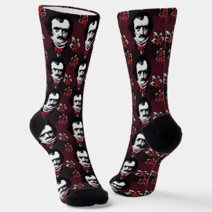 Edgar Allan Poe & Holly-Jolly Mistletoe Goth Socks Socken
