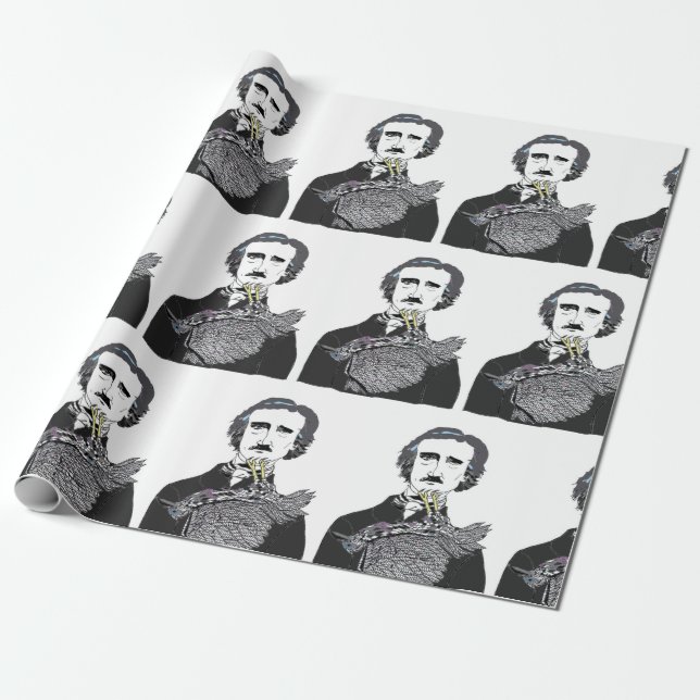 Edgar Allan Poe mit einem Raben auf seinem Chin Geschenkpapier (Ungerollt)