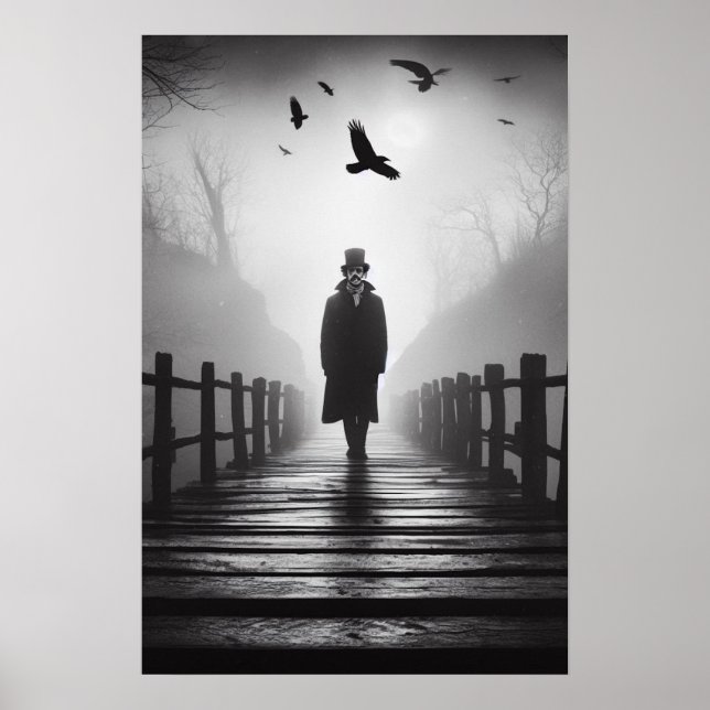 Edgar Allan Poe Poet Bridge Ravens Foggy Spooky Poster (Vorne)