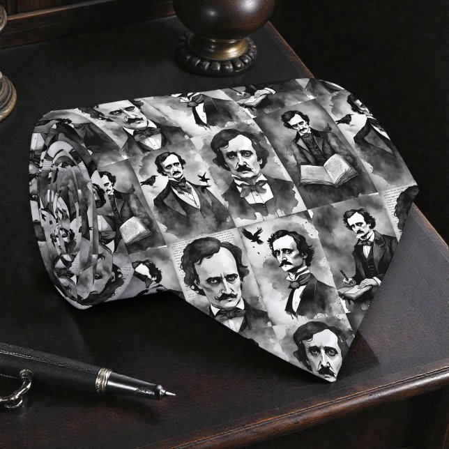 Edgar Allan Poe Schwarz-Weiß-Schlips Krawatte (Von Creator hochgeladen)