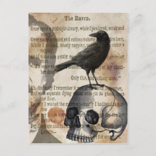 Edgar Allan Poe The Raven Skull und BIrd Postkarte