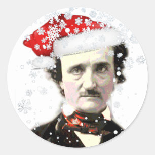 Edgar Allan Poe Weihnachtsmütze Schneeflocke Runder Aufkleber