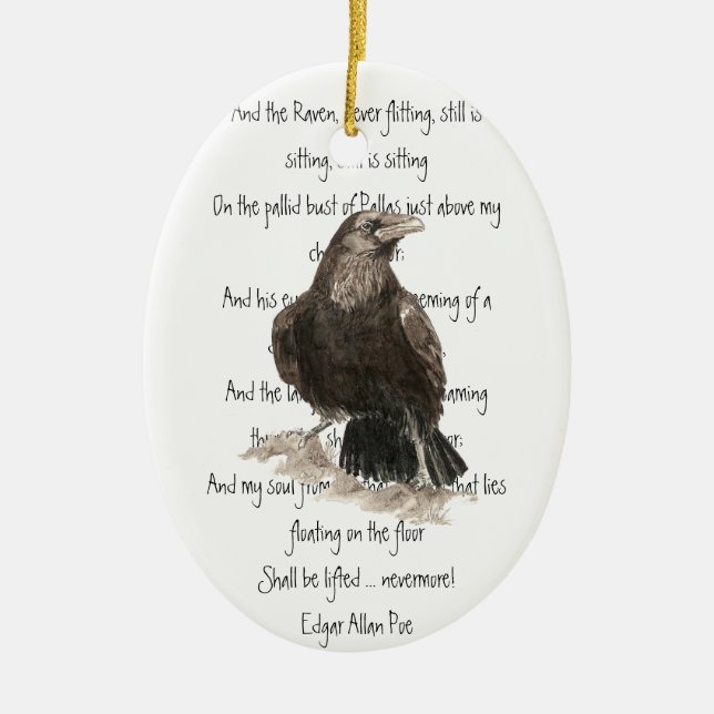 Edgar Allen Poe Quote Watercolor Raven Bird Keramikornament (Vorne)