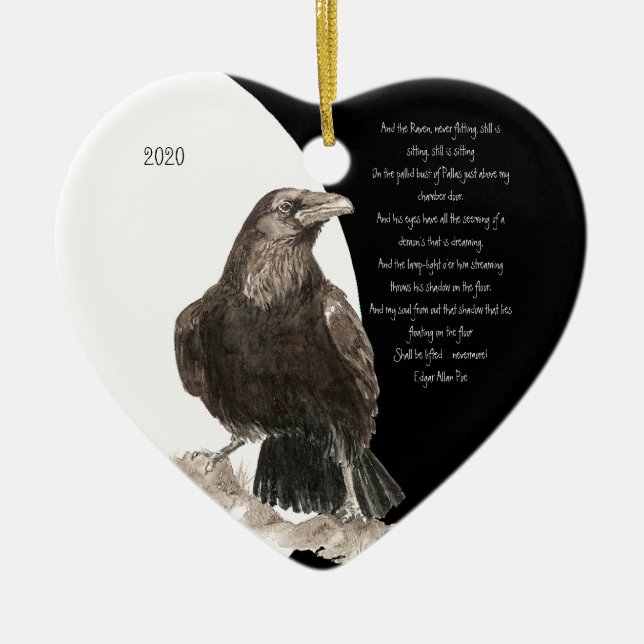 Edgar Allen Poe Quote Watercolor Raven Bird Keramikornament (Vorne)