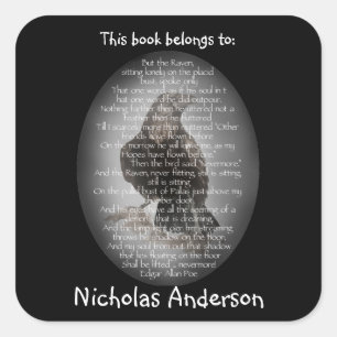 Edgar Allen Poe The Raven Geem Buchzeichen Art Quadratischer Aufkleber