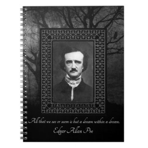 Edgar Allen Poe Zitat Creepy Forest Black/Grau Notizblock