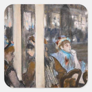 Edgar Degas - Frauen auf einer Café-Terrasse am Ab Quadratischer Aufkleber