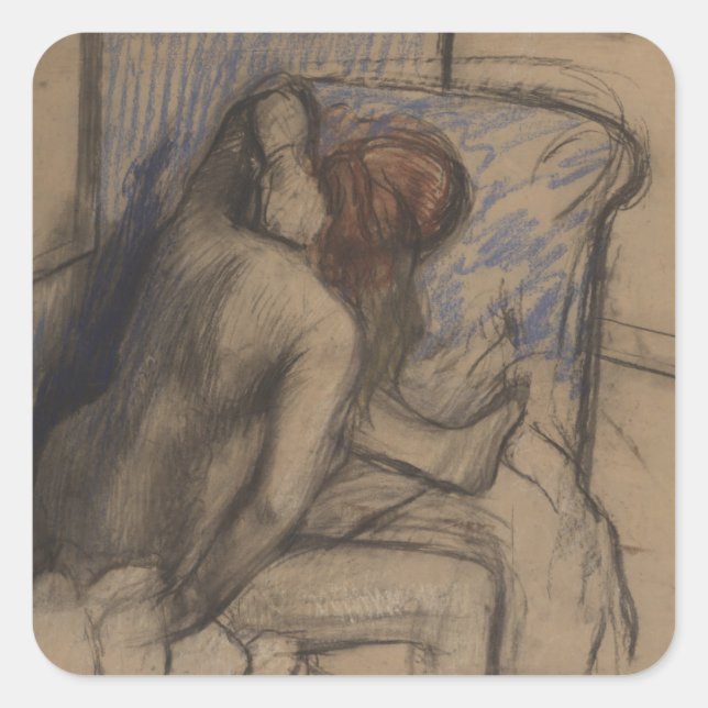Edgar Degas | Frauen trocken ihr Haar Quadratischer Aufkleber (Vorderseite)