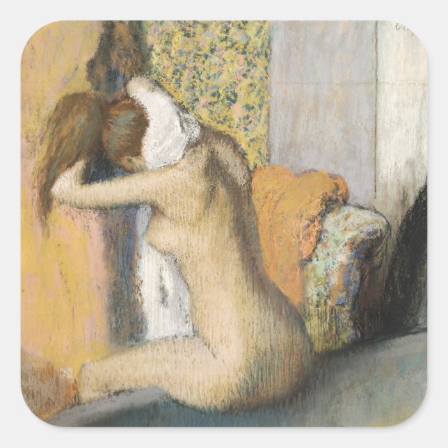 Edgar Degas | Nach dem Tode trockenende Frau Quadratischer Aufkleber (Vorderseite)
