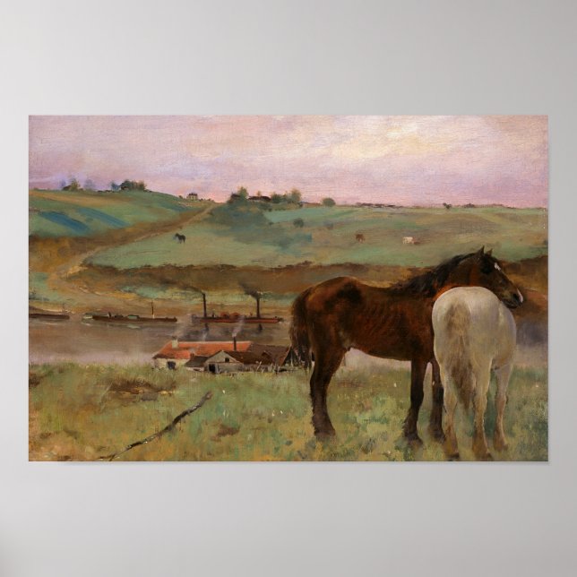 Edgar Degas - Pferde auf einer Wiese Poster (Vorne)