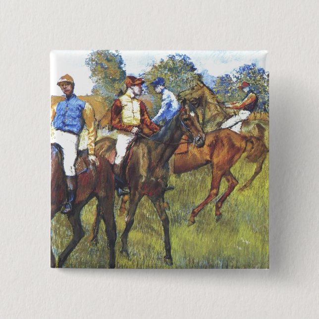 Edgar Degas - Rennpferd-Jockey-Bäume Rennpferde Button (Vorderseite)