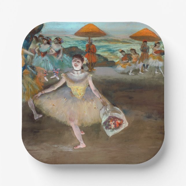 Edgar Degas - Tänzer mit Bouquet, Bowing auf Bühne Pappteller (Vorderseite)