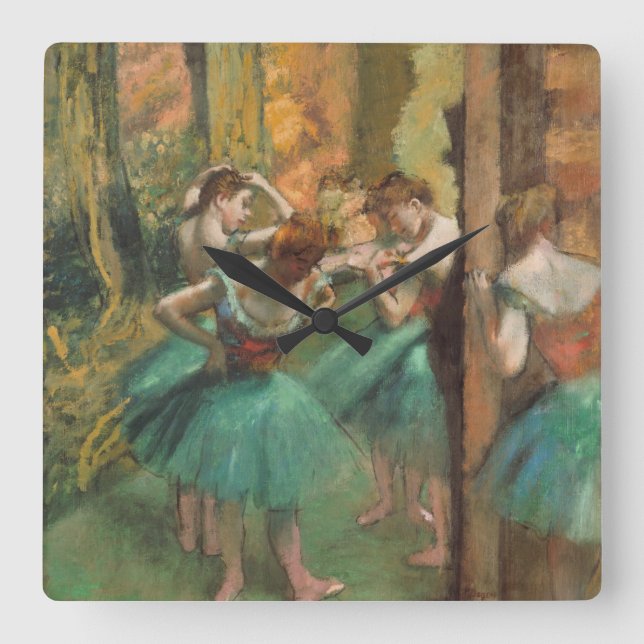 Edgar Degas - Tänzer, Rosa und Grün Quadratische Wanduhr (Vorderseite)