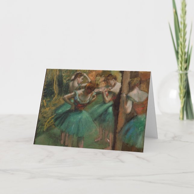 Edgar Degas-Tänzer rosa und grüne Gruß-Karte Karte (Vorderseite)