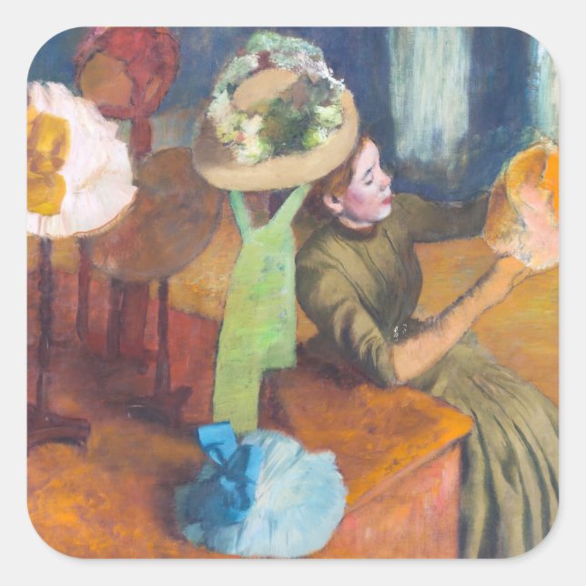 Edgar Degas - The Millinery Shop Quadratischer Aufkleber (Vorderseite)