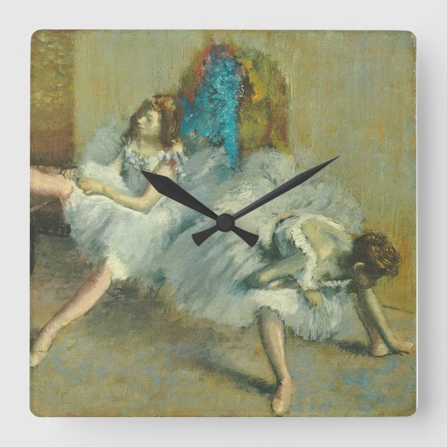 Edgar Degas | Vor dem Ballett, 1890-1892 Quadratische Wanduhr (Vorderseite)
