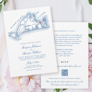 Edgartown MA All-in-One Navyblau QR-Code Hochzeit Einladung