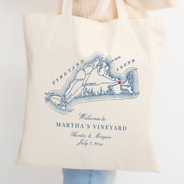 Edgartown MA Gastgeschenk Hochzeit Navy Blue Willk Tragetasche (Edgartown MA Martha's Vineyard Map Tote Bag Wedding Favor in elegant Navy Blue, Coastal Map Designs)