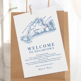 Edgartown MA Wedding Welcome Itinerary Navy Blue Dankeskarte