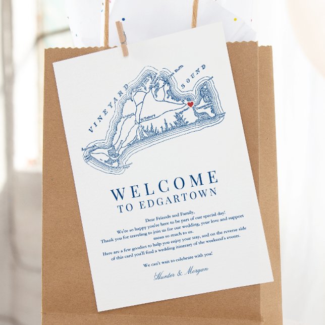 Edgartown MA Wedding Welcome Itinerary Navy Blue Dankeskarte (Edgartown MA Martha's Vineyard Map wedding welcome letter weekend schedule in elegant Navy Blue )