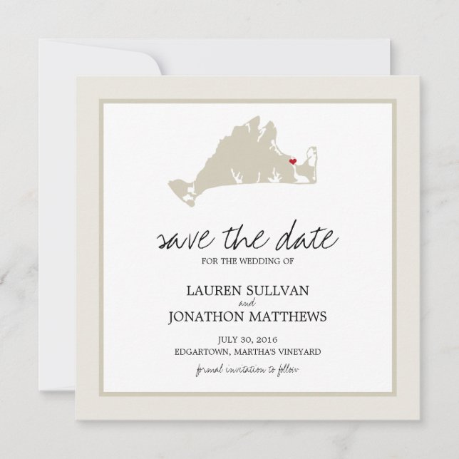 Edgartown Martha's Weingarten Hochzeit retten das  Save The Date (Vorderseite)