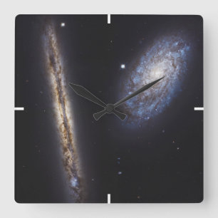 Edge-On Galaxy Ngc 4302 & Tilted Galaxy Ngc 4298 Quadratische Wanduhr