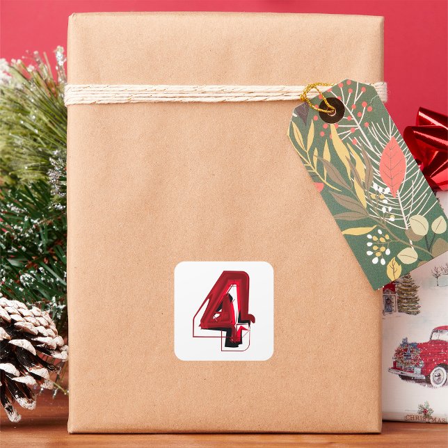 Edgy Abstrakt Red and Black Number 4 Quadratischer Aufkleber (Von Creator hochgeladen)