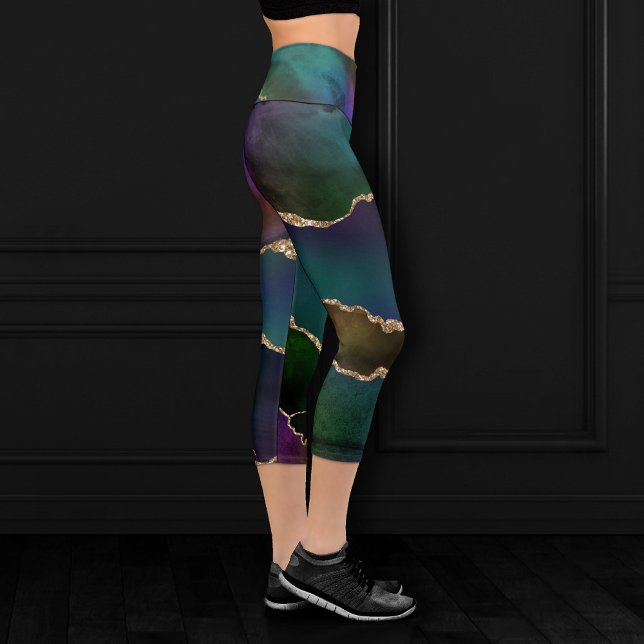 Edgy Agate | Dark Moody Jewel Tone Aquamarin Capri Leggings (Von Creator hochgeladen)
