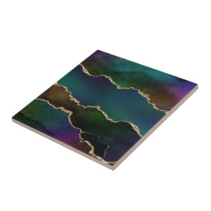 Edgy Agate   Dark Moody Jewel Tone Aquamarin Fliese