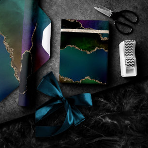 Edgy Agate   Dark Moody Jewel Tone Mystic Aquamari Geschenkpapier