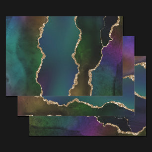 Edgy Agate Dark Moody Jewel Tone Mystic Aquamari Geschenkpapier Set