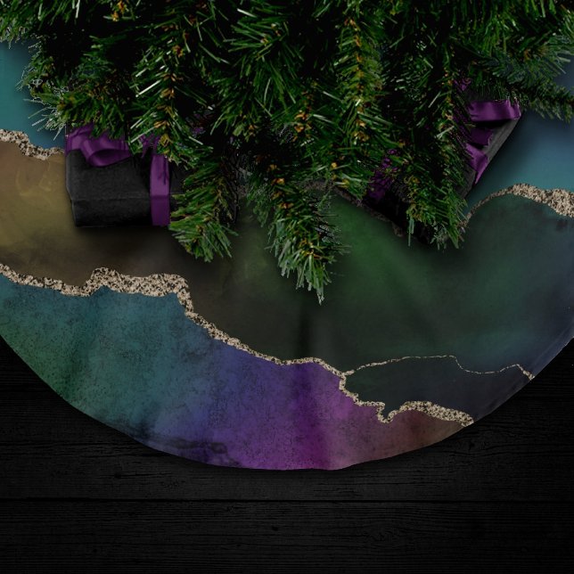 Edgy Agate | Dark Moody Jewel Tone Mystic Aquamari Polyester Weihnachtsbaumdecke (Von Creator hochgeladen)